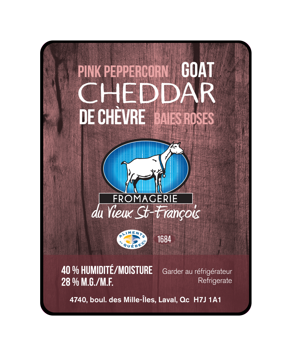 Étiquette - Cheddar de chèvre baies roses (poivre rose)